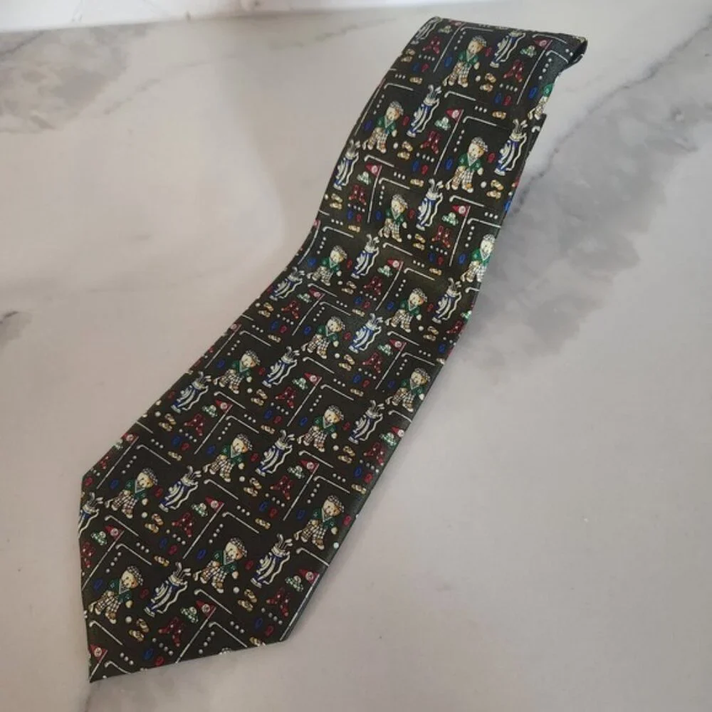 Rene Chagall Hand Made‎ Golf Pattern Silk Necktie Mens Accessory